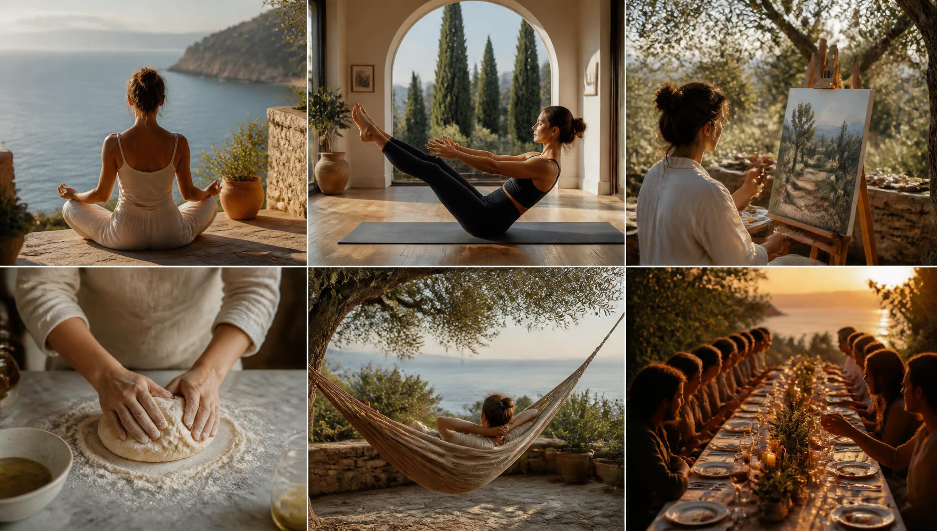 A tapestry of wellness moments: yoga, pilates, painting and shared meals