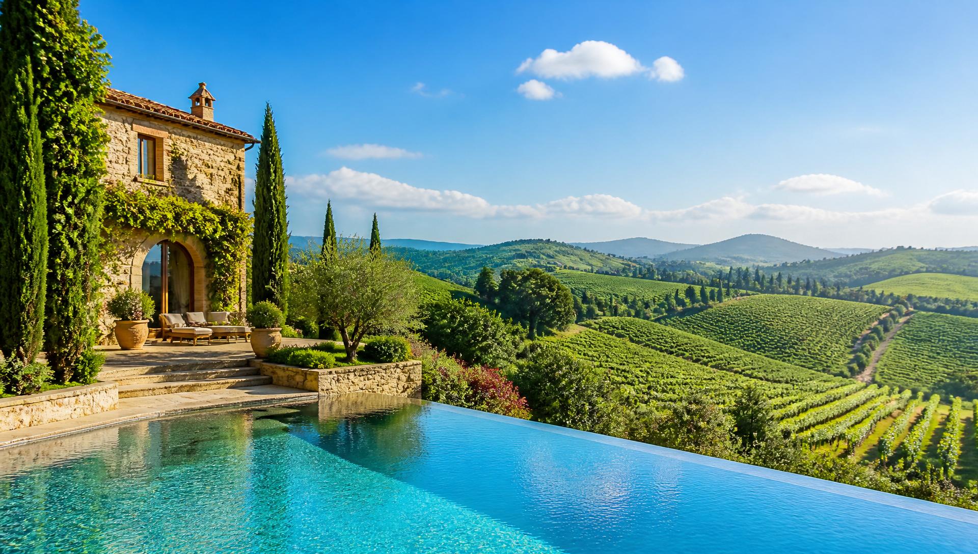 Cypress-lined terrace above the Tuscan hills